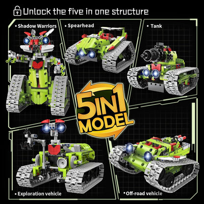 5 in 1 STEM Robot Building Kit, APP & Remote Control Interstellar Building Robot, DIY Robotics Building Toys/RC Car/Tank with Light, Space Building Toy Gifts for Boys Girls Kids 8-16 Science Learning