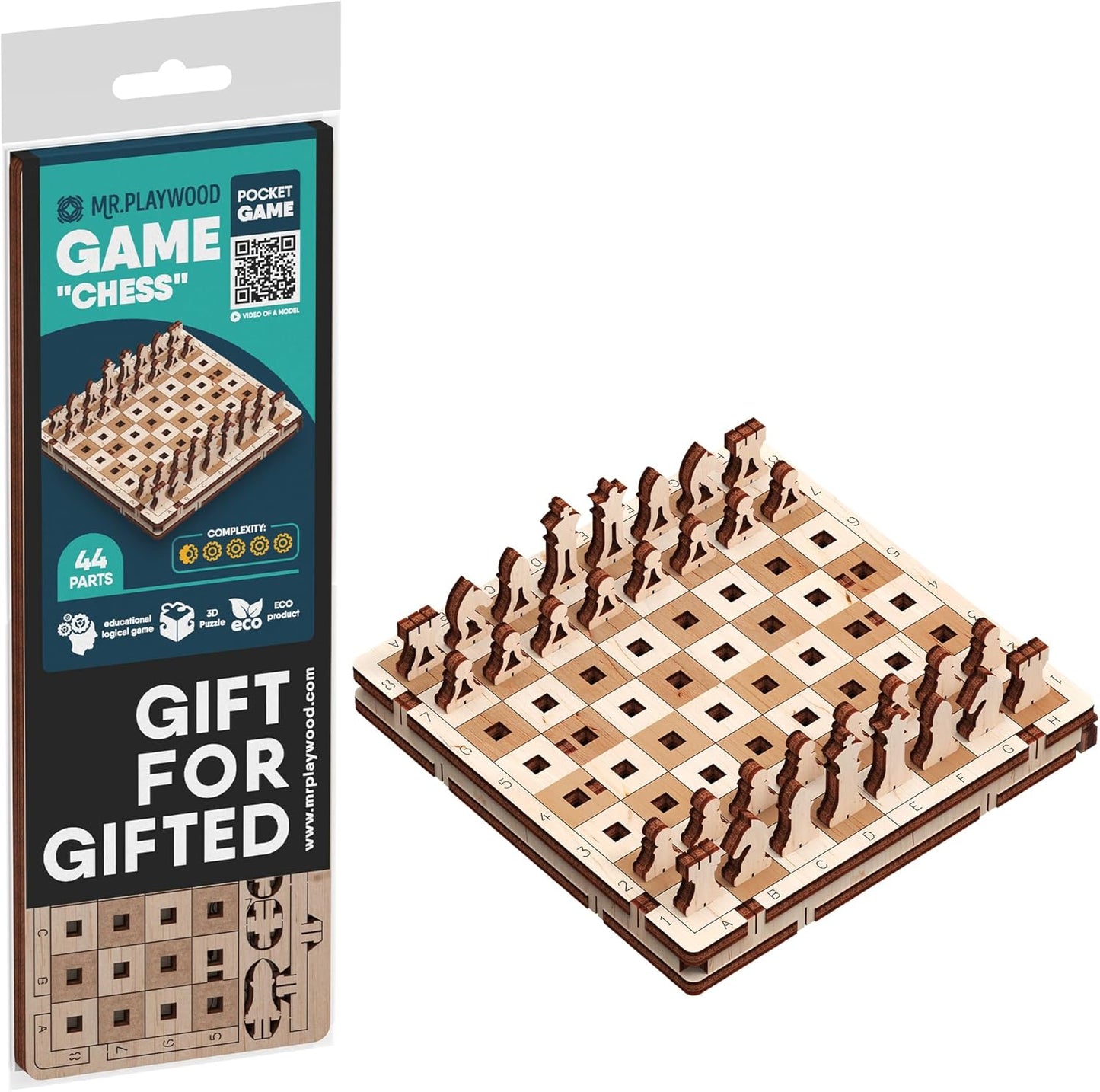 -Wooden Tic Tac Toe Game - 3D Mechanical Wood Model Board Games - Portable Pocket Size Travel Game for Kids & Adults - Coffee Table Games & Home Decor - 15 Piece DIY Logic Puzzle