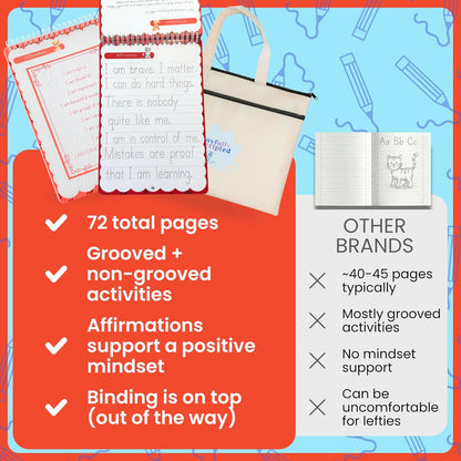 Magic Grooved Writing Practice for Kids – Reusable Grooved Handwriting Workbooks for Kids Workbook Ages 3-5, 6-8 & 8-10, Disappearing Ink & Carry Bag Letter Tracing Book, Alphabet Writing Practice Kit