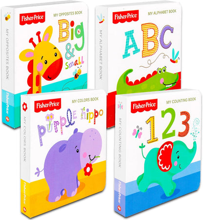 Fisher-Price My First Books Set of 4 Board Books: ABC, Colors, Numbers, Opposites for Toddlers