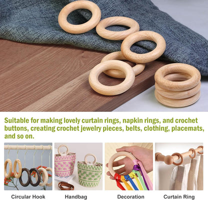 FoDau770 5pcs Natural Beech Wooden Rings, Unfinished Solid Wood Rings Heavy Duty Wood Circles, Macrame Craft Circles for Party, Home Decor & DIY Making - Outer Diameter: 3 Inch