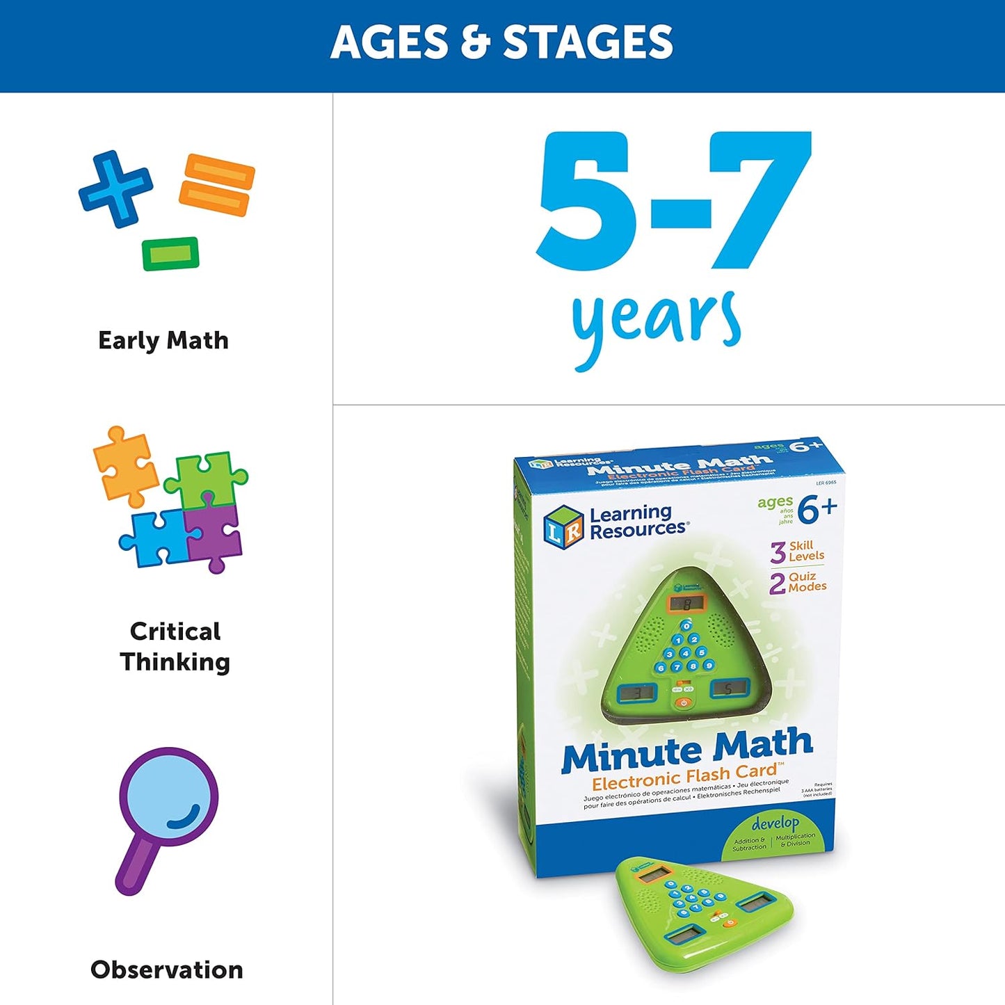 Learning Resources Minute Math Electronic Flash Card - Classroom Must Haves, Homeschool Supplies, Math Manipulatives, Multiplication Chart, Educational Toys for Toddlers, Back to School