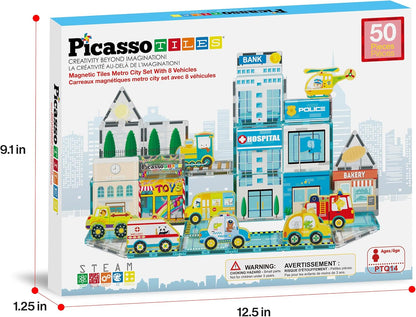 PicassoTiles Magnet Tiles Magnetic Building Blocks Aquarium Marine Animal Theme Set with 8 Character Action Figures Shark Crab Turtle STEM Toys Construction Preschool Toddlers Kids Boys Girls 3+ PTQ15