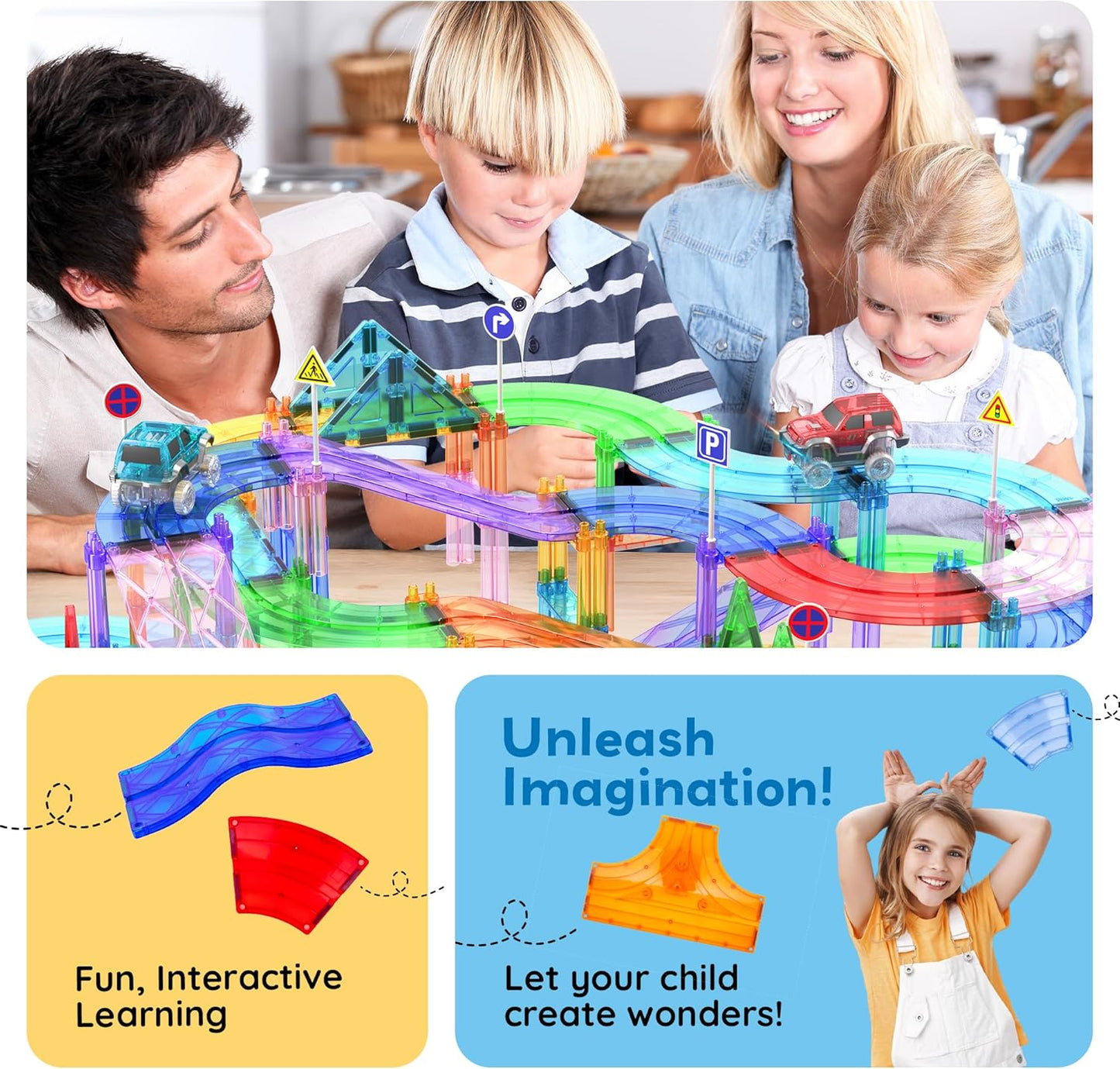 PicassoTiles 121pc Magnetic Tile Race Track Marble Run Magnet Tiles 3-in-1 Playset Car Racing Construction Set STEM Learning Early Education Building Toy Cars for School Toddlers Boys Girls Ages 3+