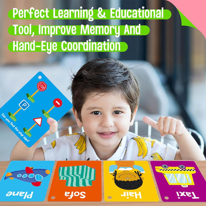 50 PCS Kid First Cognitive Flashcards,Double Sided Printed 7 in 1 Colorful Cards Alphabet,Numbers, Foods,Animals,Shapes,Colors with 3 Reclosable Rings,Learning Tool for Pre-K Kindergarten Toddlers