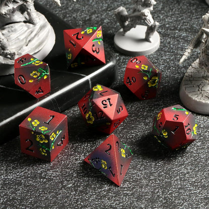 DnDnD Heavy Polyhedral Metal Dice Set with Metal Box, 7-die Shiny Blue Surface with Golden Number for RPG,Dungeons and Dragons,Pathfinder,Shadowrun,D&D,Role Palying Game and Math Teaching - Colors B