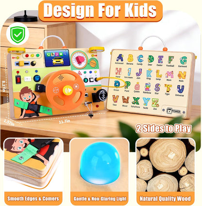 Konijiwa Busy Board - Montessori Toys for 1-3 Years Old Boys & Girls | Sensory Toys for Kids with Autism | Toddlers Learning Activity for Early Development (Busy Board v2)