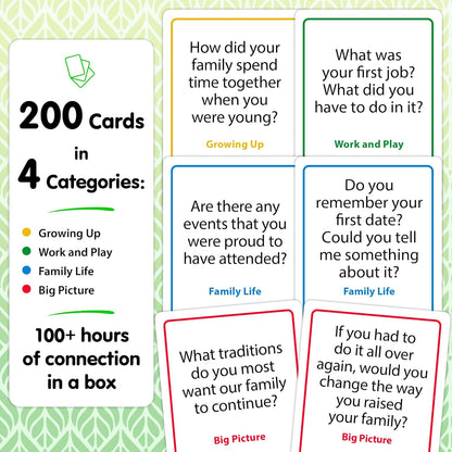 200 Generations Conversation Cards - Deep, Fun & Reflective Questions to Spark Connection - Perfect for Kids, Parents & Grandparents to Share Stories, Bond, and Create Lasting Memories Together