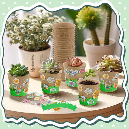 JYNTERPLAY 18 Pack Spring Garden Paper Pot Craft Kit Include 18 Pcs Paper Mache Pots and 108 Pcs Adhesive Foam Stickers Bulk for Kids Flower Planting Growing DIY Painting