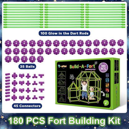 V-Opitos 140 Pack Glow in The Dart Fort Building Kits for Kids Age 4, 5, 6, 7, 8+ Years Old, STEM Building Toys for DIY Castles, Tunnels, Ideal Christmas, Birthday Gifts for Boys & Girls