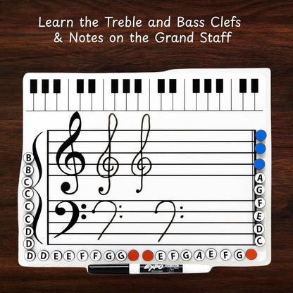 Kits Grand Staff Dry Erase Magnetic Music Theory Board with 35 Note Magnets and Marker (9 x 11.5 Inches) - Piano Teaching Tool, Music Staff Whiteboard, Keyboard Practice Aid
