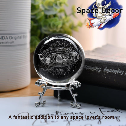IFOLAINA 3D Solar System Crystal Ball 60mm Laser Engraved Glass Sphere Home Decor with Stand Solar System Planet Model Decor Space Universe Gifts for Astronomy Lovers