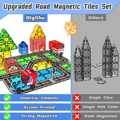 Magnetic Tiles, Magnetic Blocks Engineering Construction Vehicle Road Set, Toddler Toys for 3 4 5 Year Old Boys Girls Montessori Preschool Classroom Must Haves STEM Educational Kids Toys Birthday Gift