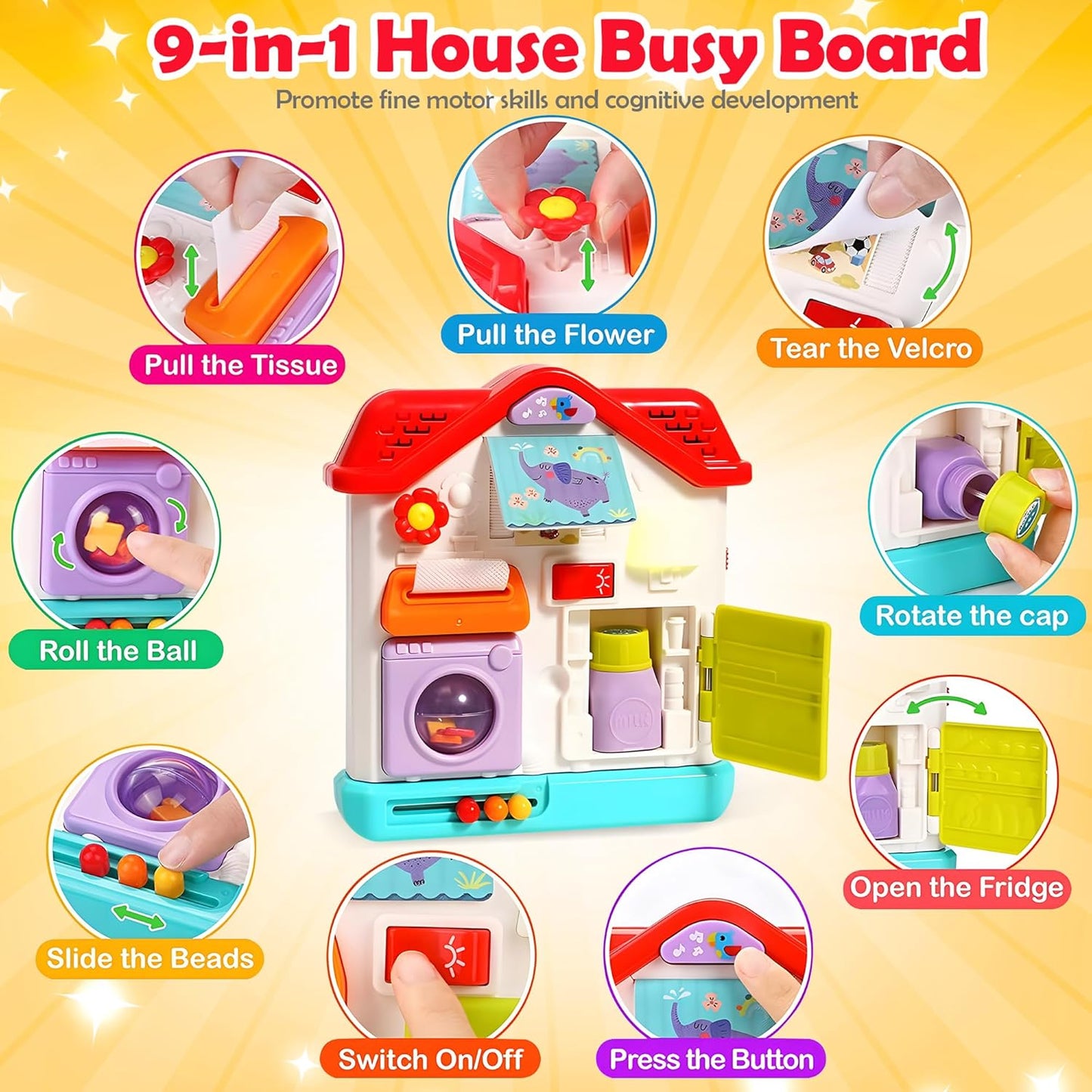 Montessori Busy Board Sensory Toys for Toddlers 1-3, Activity Music & LED Light Up Montessori Toys for 2+ Year Old, Travel Toys for 2 Year Old Boys & Girls, 2025