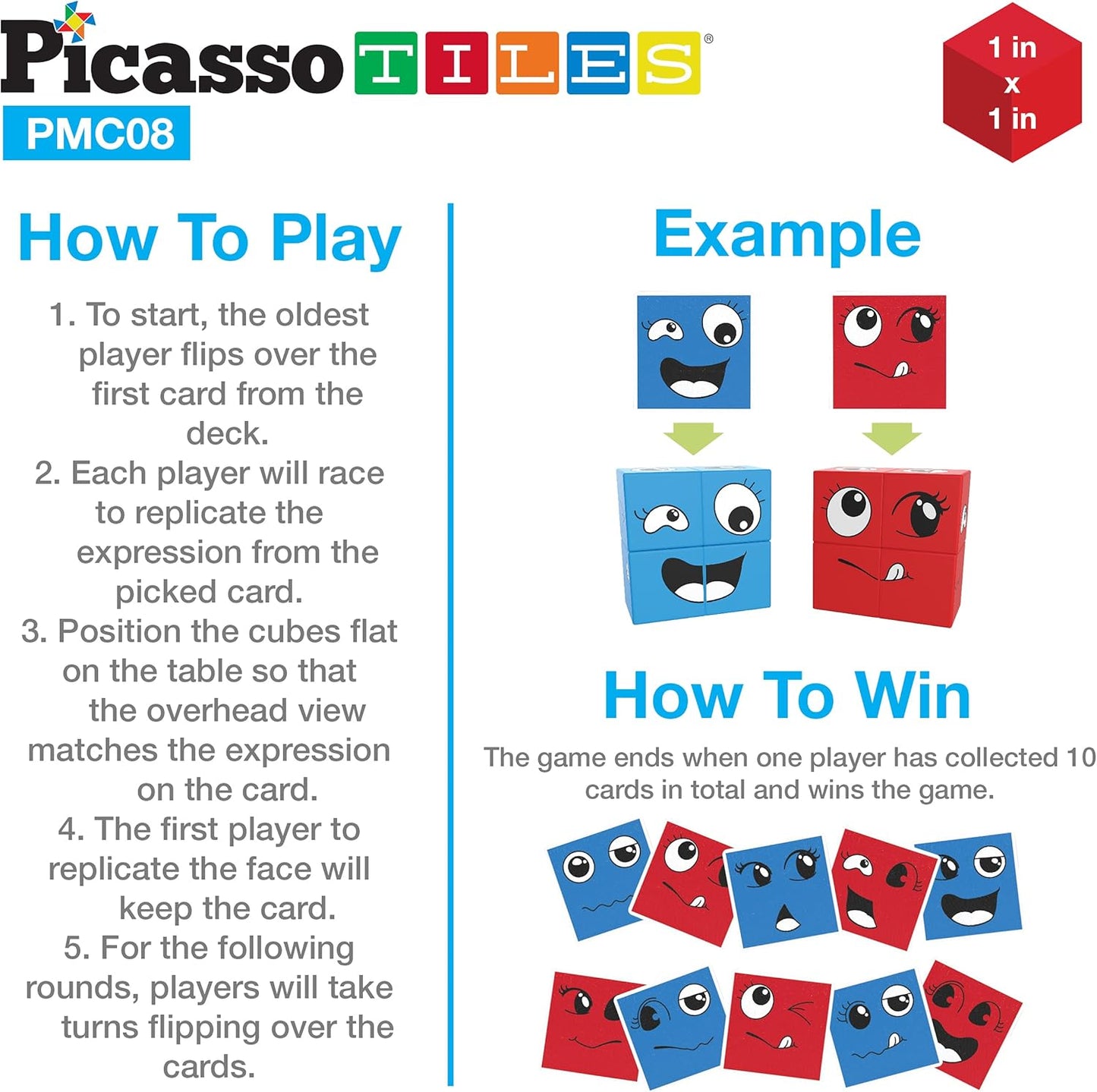 PicassoTiles Magnetic Expression Puzzle Cubes + Letters Numbers Drawing Board, 8pc Magnet Blocks w/ 36 Emotion Game Card Include, ABC A-Z Letter, Number, Freestyle Writing Erasable Magnet Tablet Pad
