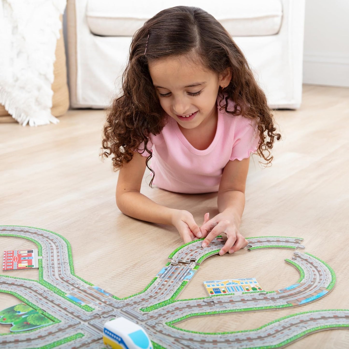 Melissa & Doug Design Your Own Railroad 48-Piece Floor Puzzle with 2 Wind-up Toy Trains and Interchangeable Scenery, Kids Puzzles with Preschool Toys for Girls & Boys Ages 4 and Up - FSC Certified