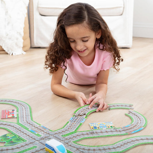 Melissa & Doug Design Your Own Railroad 48-Piece Floor Puzzle with 2 Wind-up Toy Trains and Interchangeable Scenery, Kids Puzzles with Preschool Toys for Girls & Boys Ages 4 and Up - FSC Certified
