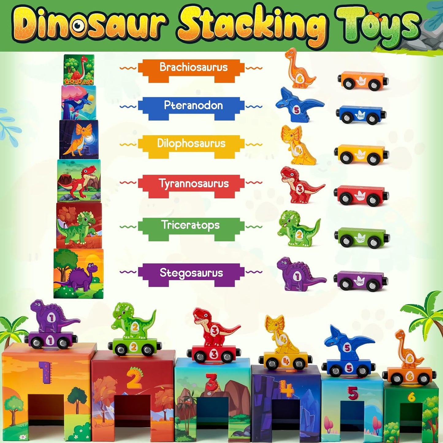 Atoylink Toddler Sorting and Stacking Toys with Magnetic Wooden Cars & Community Helpers, Baby Number Blocks Nesting Boxes Preschool Learning Montessori Toys for 1 2 3 Year Old Boys Girls Gift