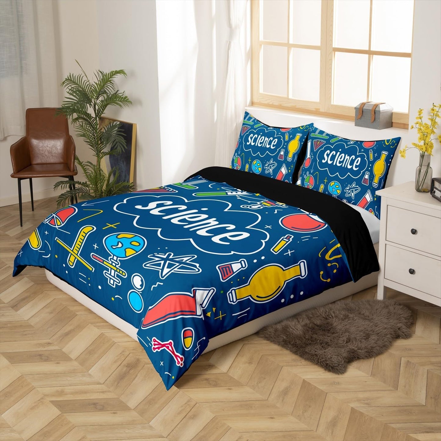 Erosebridal Science Theme Bedding Set Queen Size for Boys Girls Chemistry Periodic Table Print Duvet Cover Chemical Subject Theme Comforter Cover Teens Kids Math Science Atyle Bedspread Cover 3 Pcs