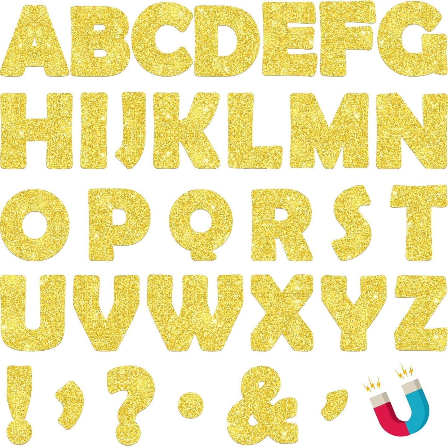 Qyeahkj 103 Pcs Glitter Silver Magnetic Letters - 2'' Alphabet Letters Kit for Classroom, Whiteboard, Fridge, Teachers & Preschool Learning