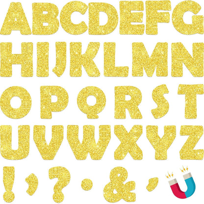 Qyeahkj 103 Pcs Glitter Silver Magnetic Letters - 2'' Alphabet Letters Kit for Classroom, Whiteboard, Fridge, Teachers & Preschool Learning