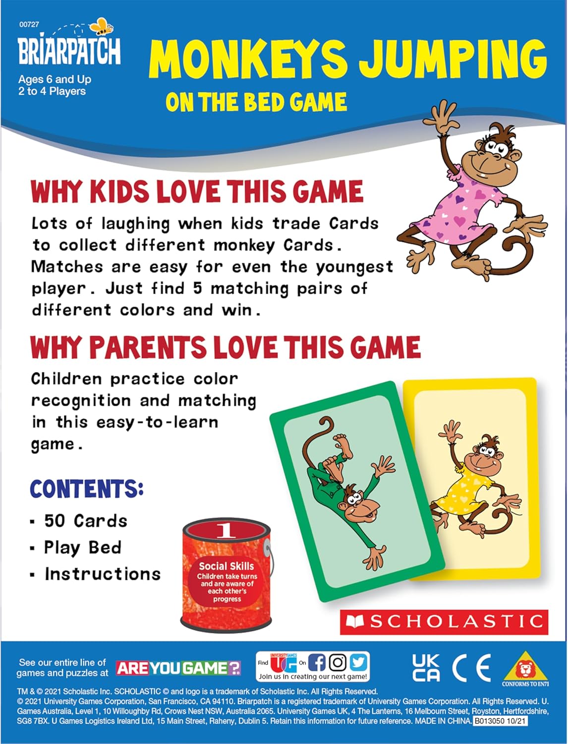Briarpatch, Scholastic Monkeys Jumping on The Bed Game, Early Preschool Learning for Toddlers, Kindergarten and 1st Grade