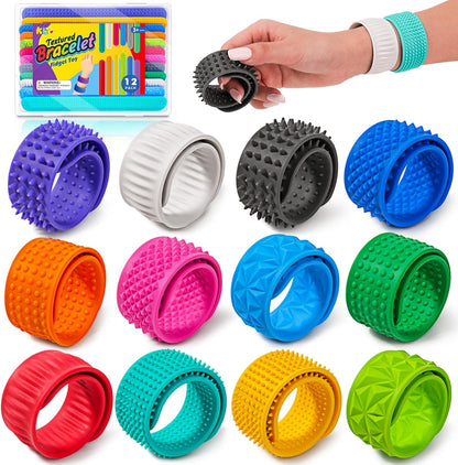 Sensory Fidget Toys for Kids: Textured Silicone Slap Bracelets 6 Pack, Stress Relief Fidgets for Autism ADHD, Wearable Sensory Toys for Adults Office Desk, Calm Down Travel Airplane Toys