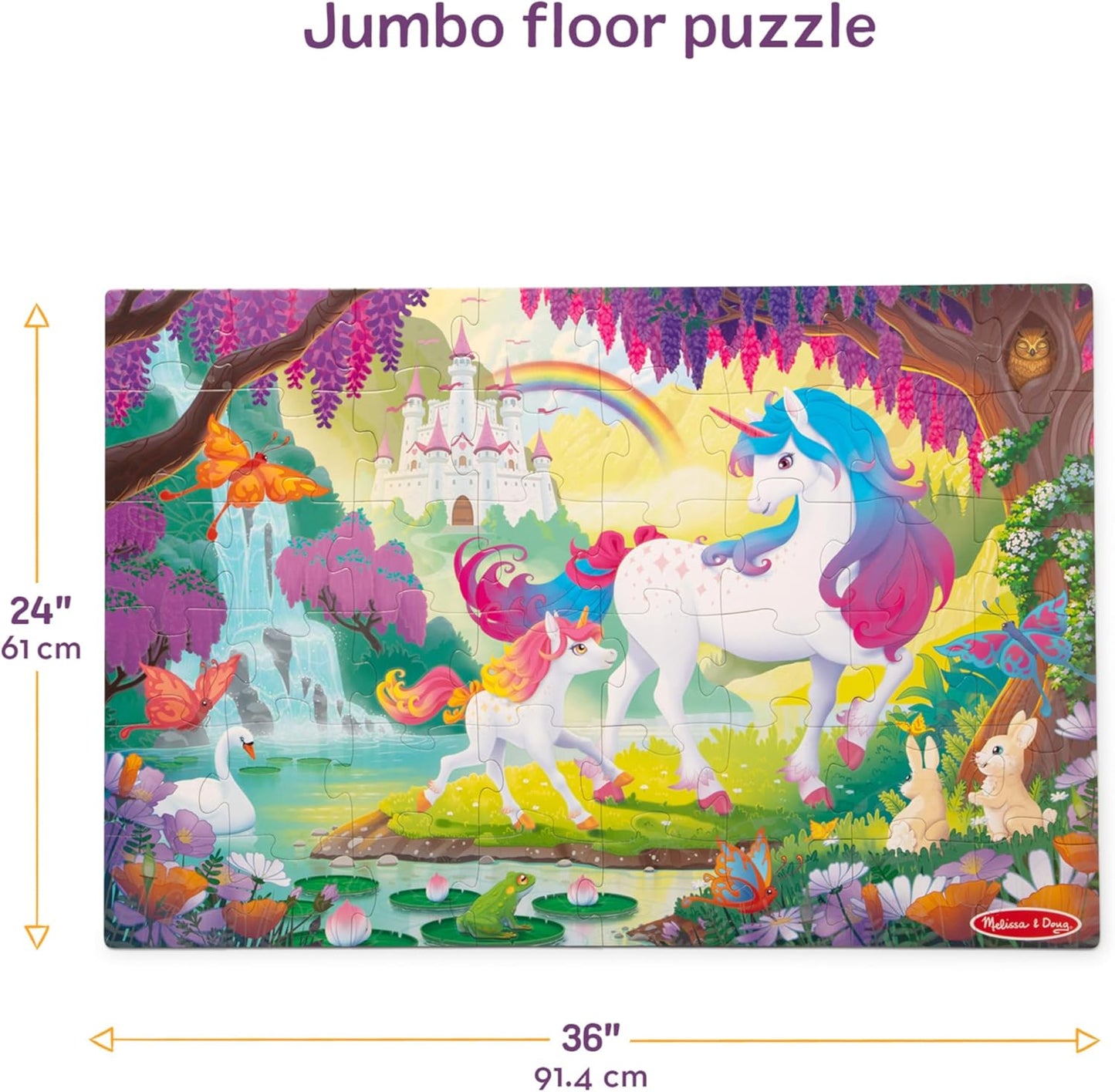 Melissa & Doug Glow-in-The-Dark Unicorn Jumbo Floor Puzzle, 48-Piece Jigsaw Puzzle with Hidden Details, Kids Puzzles for Girls & Boys Ages 4 and Up - FSC Certified