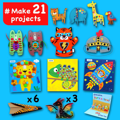 EZCRA Unicorn Craft Kits for Kids Ages 4-8 – 21 Projects in 1 Craft Box for Kids – All Inclusive No Mess Arts and Crafts Kit, Educational Activity Box for Girls