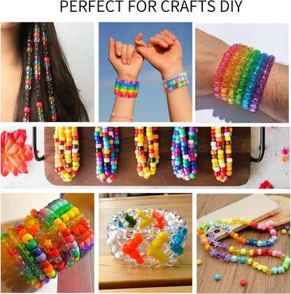 1000+pcs Glitter Pony Beads Bulk, Acrylic 9mm Large Plastic Bead for Bracelets Big Hole Hair Braids Crafts DIY Projects