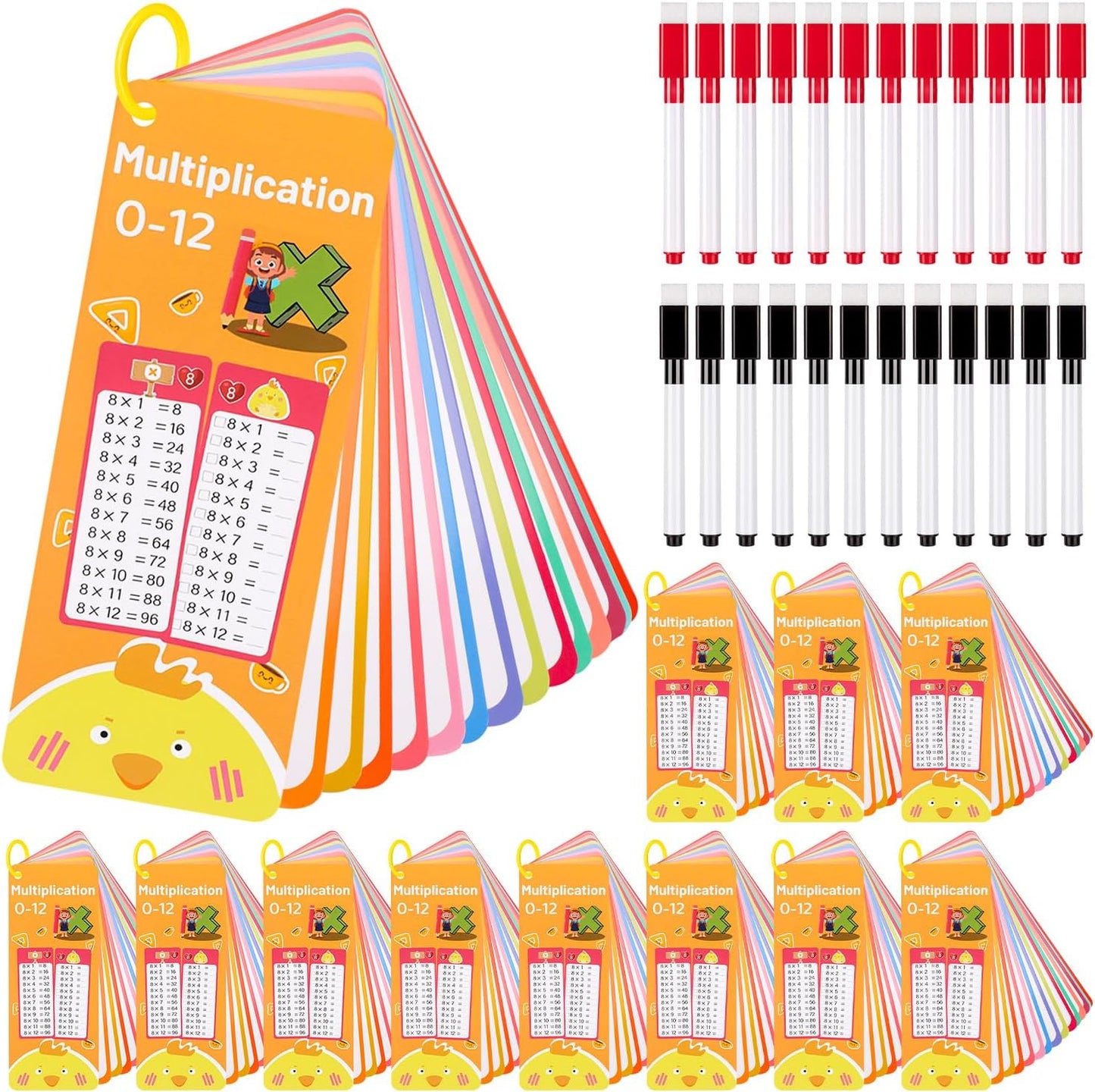 15Pcs Multiplication Flash Cards 0-12, Time Table Flash Cards Chart with 2 Dry Erase Pens 1 Rings, Educational Math Multiplication Chart for 1st to 3rd Grades Fun Learning with Math Game