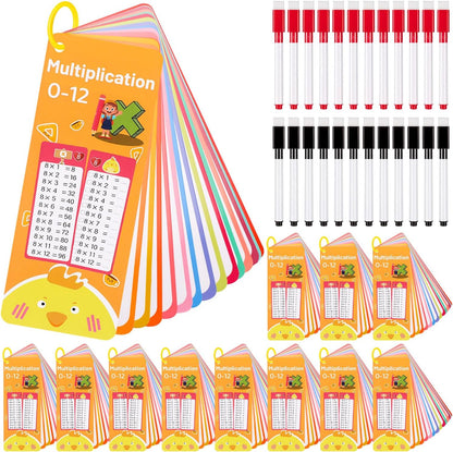 15Pcs Multiplication Flash Cards 0-12, Time Table Flash Cards Chart with 2 Dry Erase Pens 1 Rings, Educational Math Multiplication Chart for 1st to 3rd Grades Fun Learning with Math Game