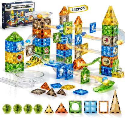 325PCS Glow in The Dark Marble Run with Motorized Elevator, STEM Building Blocks Toy Includes 113 Marbles, for Kids Ages 3+, Easter Birthday Gift for Boys and Girls