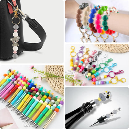 65Pcs 19mm Silicone Beads for Keychain Making Bracelet Necklace, Bulk Round Silicone Beads for Pens（Christmas Green） - Colors A