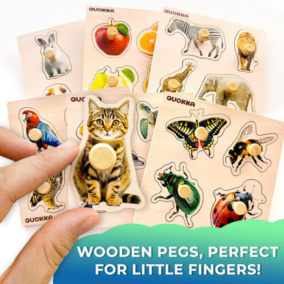 QUOKKA Wooden Puzzles for Toddlers 1-3 - 6XSET Toddler Puzzles Ages 2-4 with Rack - Learning Alphabet - Numbers - Animals Montessori Toy for Kids 3-5 - Wood Games Gift for Boys and Girls