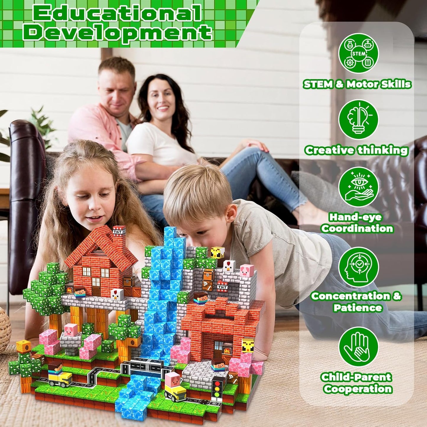 Magnetic Blocks - 200PCS Magnetic Blocks with 6 Base Plate, Magnetic Building Blocks for Kids Ages 4 5 6 7 8, Stacking Magnets for Kids, Birthday Gifts for 3-10 Year Old Boy Girls, STEM Toys