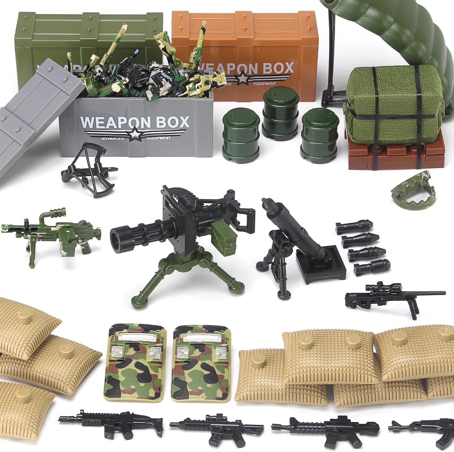 Feleph Military Weapons Pack Accessories for Army Men Figures 200+ PCS Modern Camouflage Soldier Toy Kit Building Blocks Set Combat Suit WW2 Model SWAT Gear Piece Gife for Kids