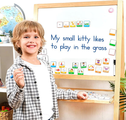 104 PCS Sentence Building for Kids, Sentence Building Magnets Kit, Learn to Read, Speech Speak Spell Games, Kids Vocabulary Builder, Sentence Building Games, Sight Word Magnets Games - Simply Magic