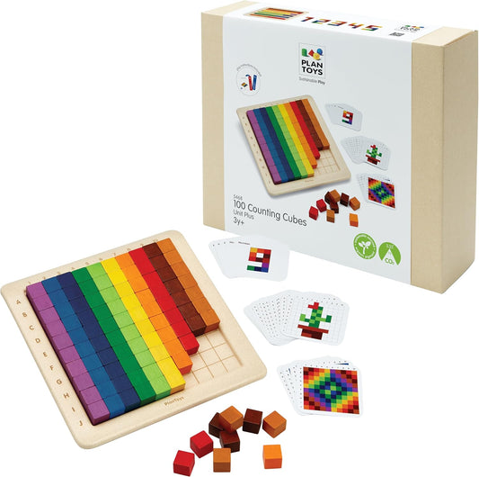 PlanToys® Wooden Colored Building Blocks | Montessori Inspired Math Learning Toy for Counting, Sorting & Sequencing | Eco Friendly Educational Toy for Numbers, Patterns & Spatial Skills