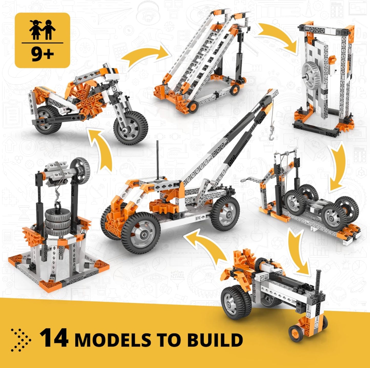 Engino- STEM Toys, Mechanics Cams & Cranks, Engineering Kit for Kids 9+, Learning & Education Set, Gifts for Boys & Girls, STEM Building Toys (8 Model Options)