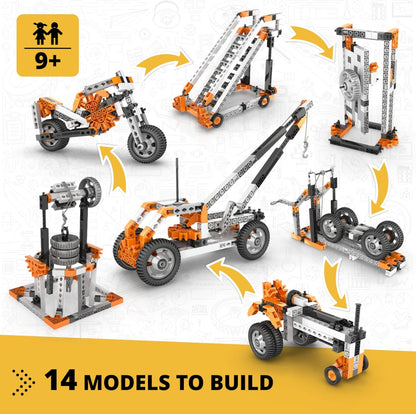 Engino- STEM Toys, Mechanics Cams & Cranks, Engineering Kit for Kids 9+, Learning & Education Set, Gifts for Boys & Girls, STEM Building Toys (8 Model Options)