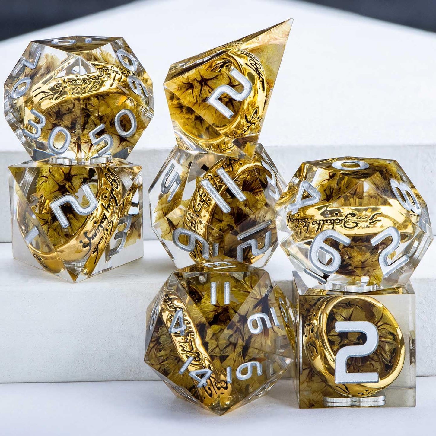 Magic Golden Ring DND Dice Set Sharp Edge Red Resin Dice with Box, for use with Dungeons Dragon RPG D&D Tabletop Games Lord D and D Polyhedral Dice Set
