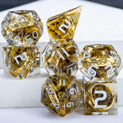 Magic Golden Ring DND Dice Set Sharp Edge Red Resin Dice with Box, for use with Dungeons Dragon RPG D&D Tabletop Games Lord D and D Polyhedral Dice Set