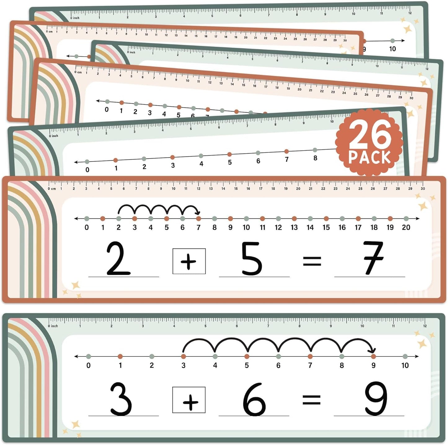 26 Pack Boho Number Line Dry Erase Boards Cards, 14"x4", Double-Sided, 0-10 on One Side & 0-20 on Other Side, Math Manipulatives for Student, Education Classroom Must Haves