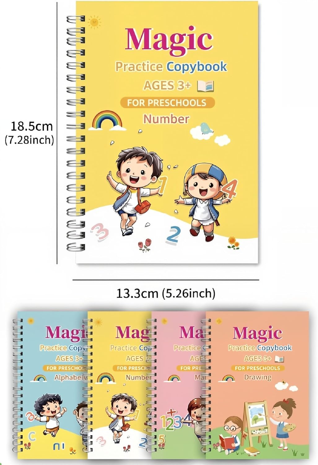 3D Magic Grooved Writing Practice Books for Kids 3-5 4-8, Reusable Groove Handwriting Books with Disappearing Ink, Preschool Learn to Write Tracing, Kindergarten Homeschool Classroom (4 PACK )