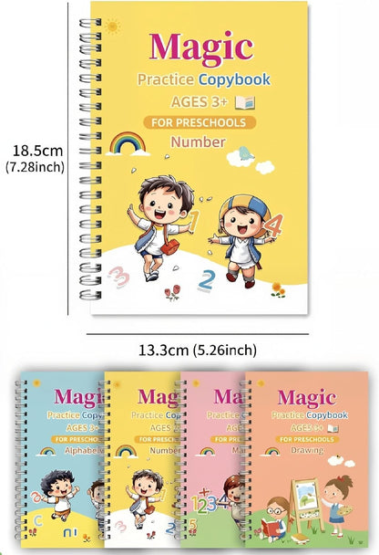 3D Magic Grooved Writing Practice Books for Kids 3-5 4-8, Reusable Groove Handwriting Books with Disappearing Ink, Preschool Learn to Write Tracing, Kindergarten Homeschool Classroom (4 PACK )