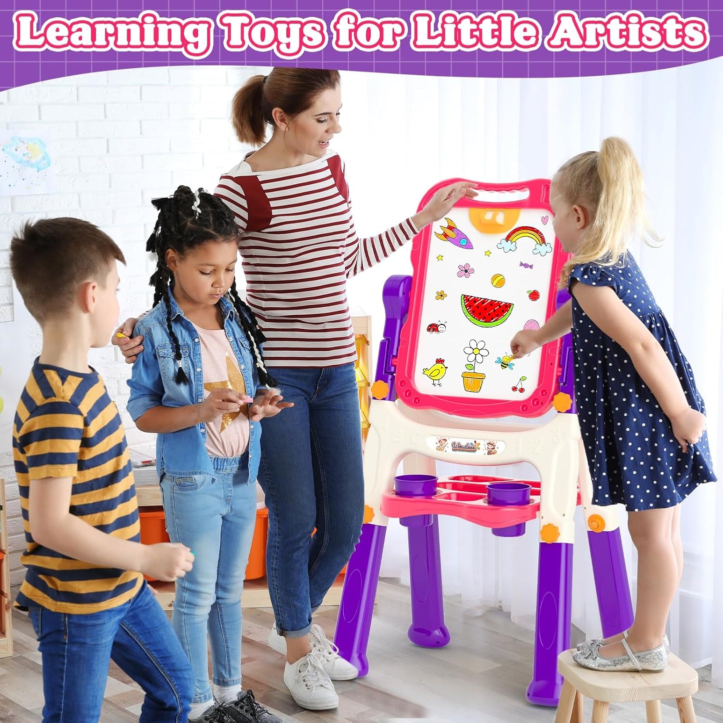 Chalk Board Easel for Kids Toys,Double-Sided Magnetic Kids Chalkboard and Dry Erase Boards,Toddler Toys for 3 Year Old Boy Gift,Art Easel Learning Educational Toy for 3 4 5 Years Old Boys Gift
