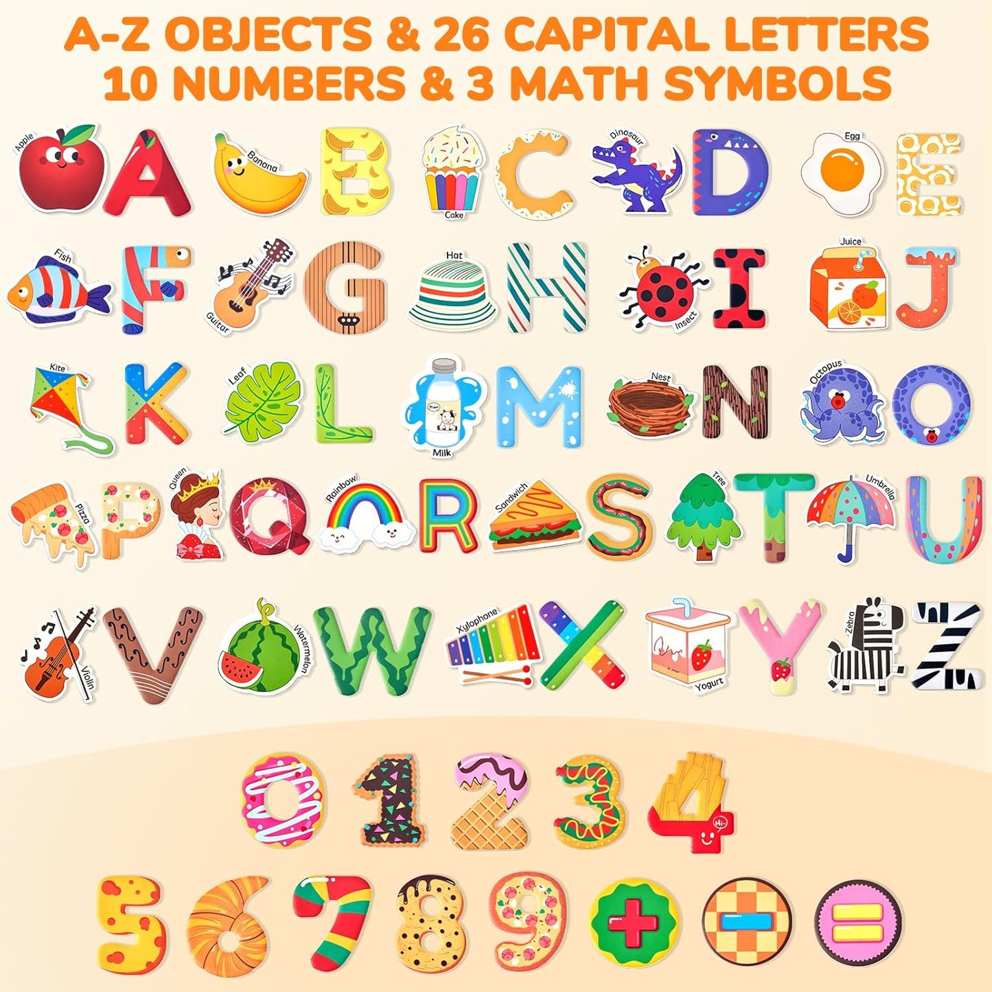JoyCat Fridge Magnets for Toddlers & Kids – 26 Cute A-Z Objects, Large Magnetic Refrigerator Toys, Fun Educational Learning Gifts for Girls and Boys 2 3 4 5 Years Old