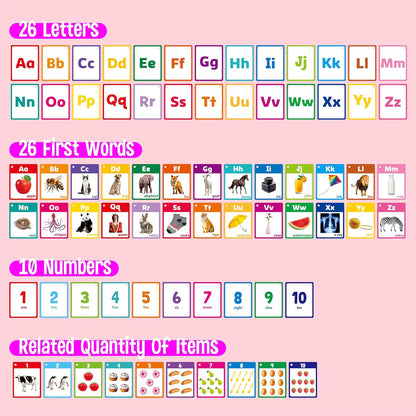 Alphabet & Number Flashcards, 36 Double-Sided Cards Uppercase & Lowercase Letter Cards, ABC, 123 & First Words Learning Cards for Preschool and Toddlers Learning (1 Reclosable Rings Attached)