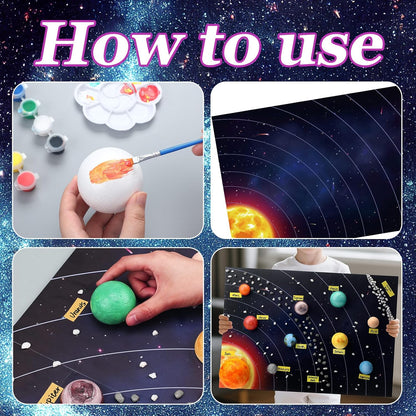 20 Solar System Model Project Kit with 10 Foam Ball LED Lights 12 Pigment 2 Brushes Solar System Background DIY Outer Space Planet Foam for Kid School Science Projects Arts Crafts(Rectangle)